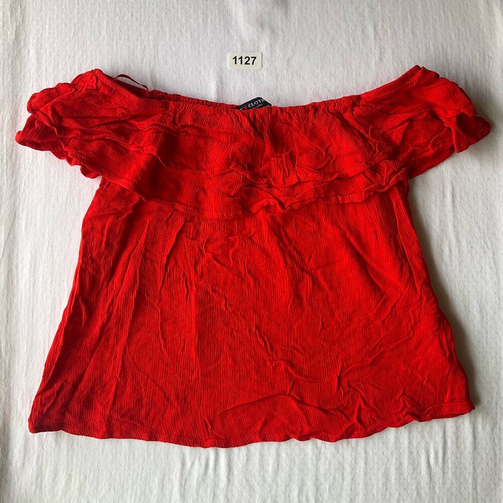 One Clothing Women’s Short Sleeve Off Shoulder Rayon Blouse size M, Hot Orange